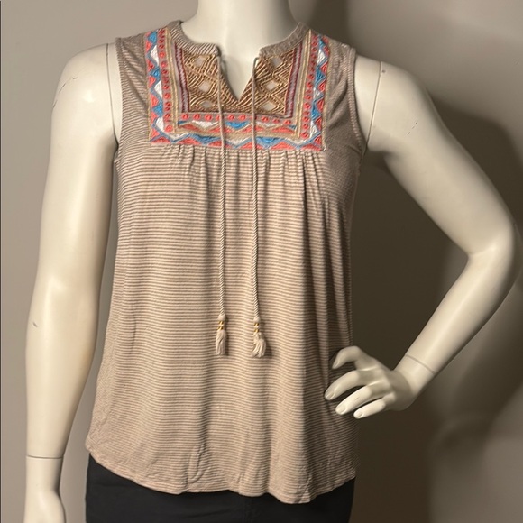 Knox Rose Tops - Knox Rose Cream Blouse with Tie Front and Bib Collar
